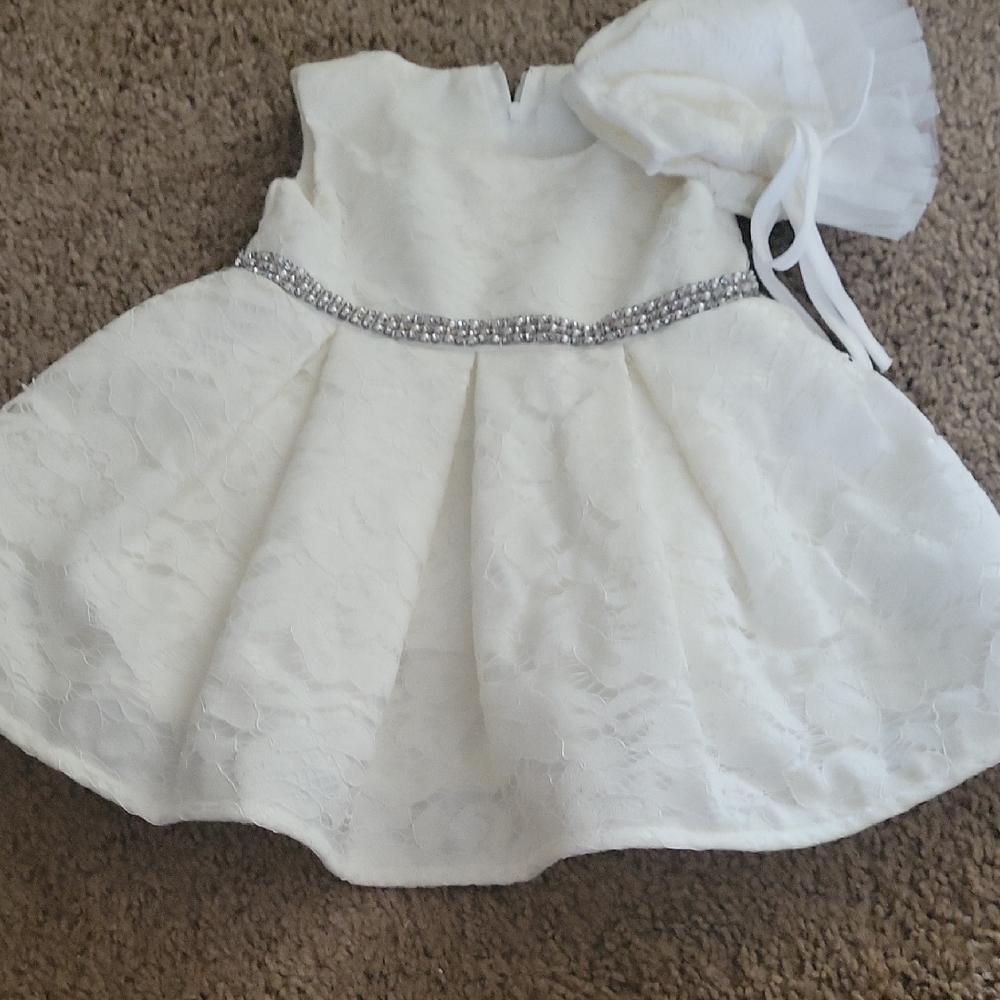 Elegant White Lace Baby Dress with Headband
